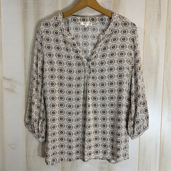 Kenar Tops - Kenar Nordstrom Graphic Print Top Tan XL Black